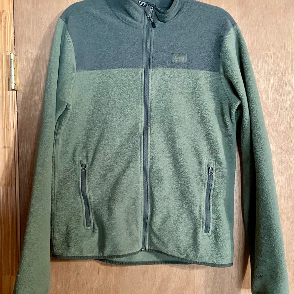 REI Green Lightweight Fleece Jacket with Stand-up Collar